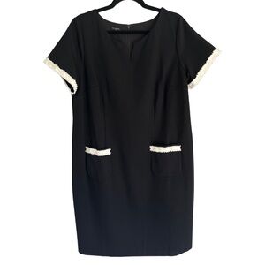 Talbots Black Ponte Fringe Shift Dress Size 14 NWOT